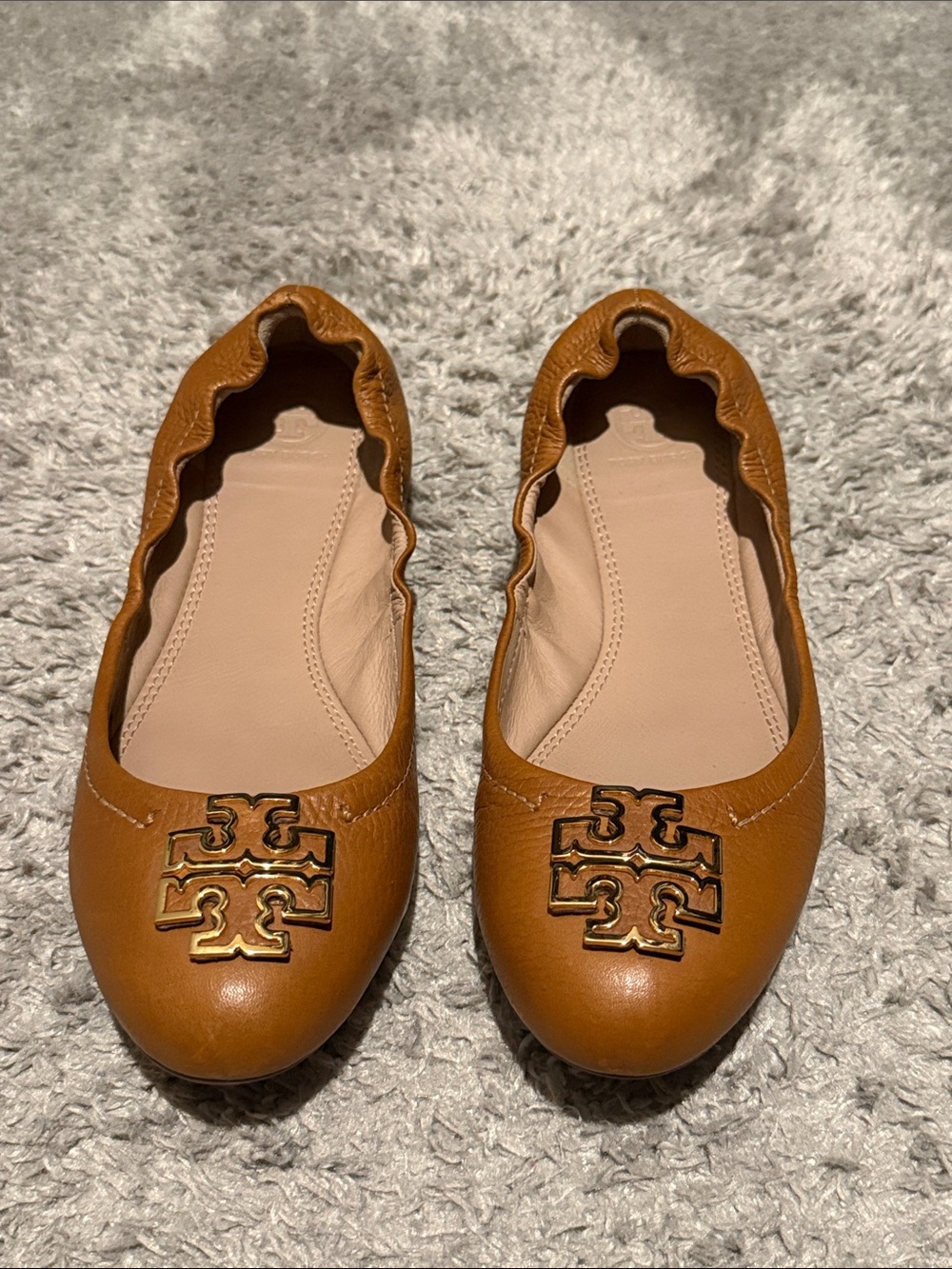 Tory Burch Tan Leather Logo Ballet Flats